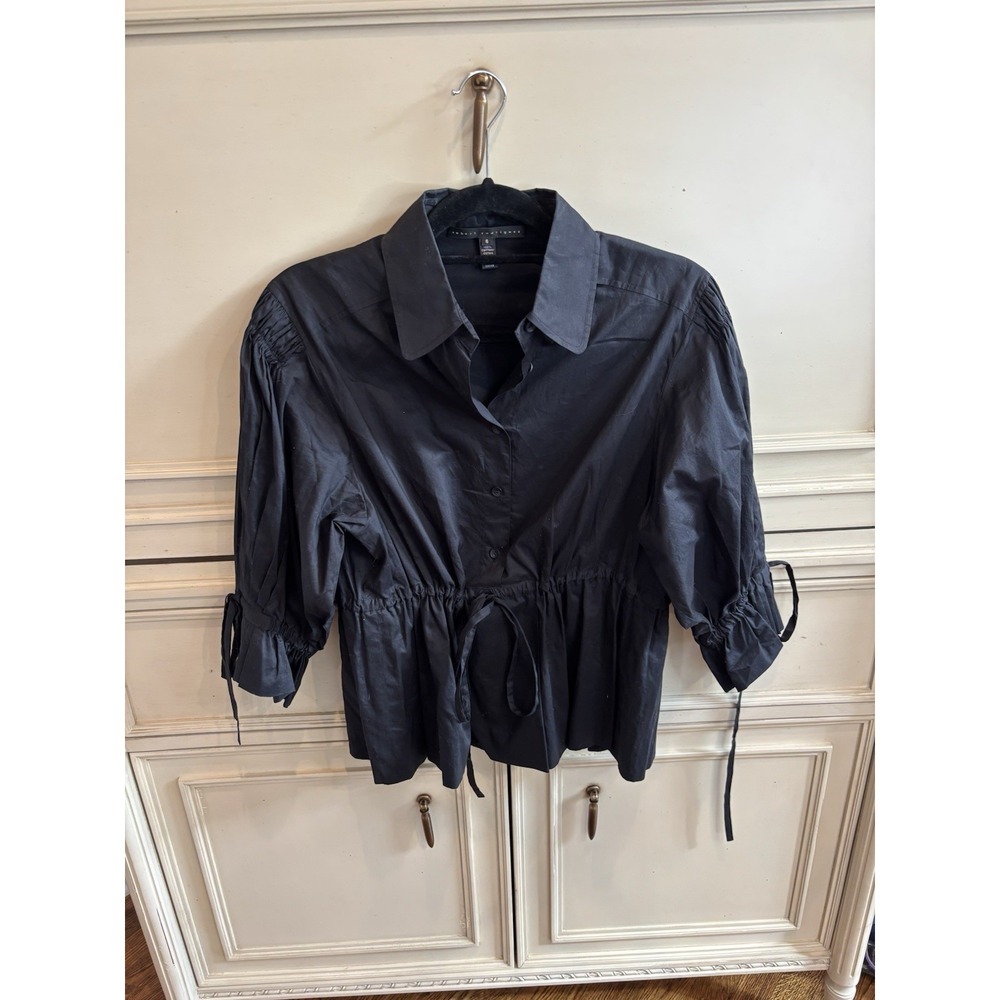 Robert Rodriguez Black Poplin Collared Blouse‎ Size 6 100% Cotton Pleated